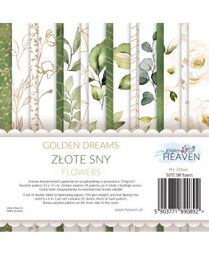 Skrebinimo popieriaus rinkinys Paper Heaven - Golden Dreams - Flowers, 15x15cm, 24 lapai