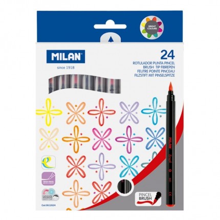 Flomasteriai teptukiniais galiukais Milan Brush 24 spalvų