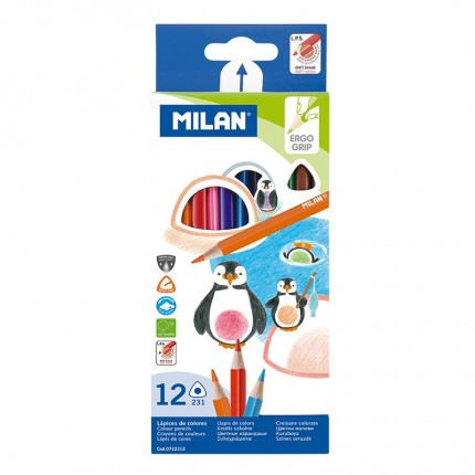 Spalvoti tribriauniai pieštukai Milan 12 spalvų