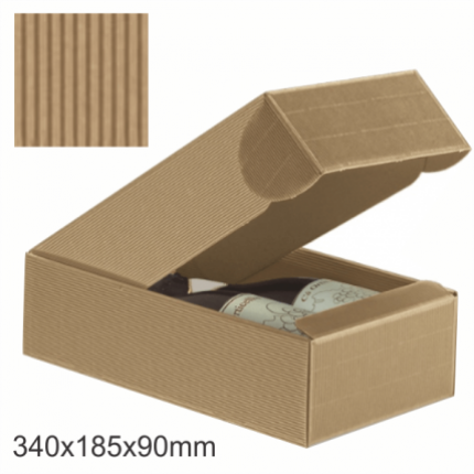 Gofruoto kartono dėžutė buteliui, dviguba, 340x185x95cm, ruda