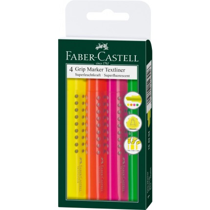 Teksto žymeklių rinkinys Faber-Castell GRIP, 1-5mm, kirstu galiuku, 4 spalvos