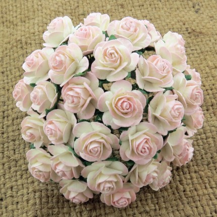 Popierinės gėlytės Promlee Flowers - Ivory-Pale Pink Open Roses SAA-037-15, 15mm, 10vnt.