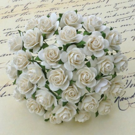 Popierinės gėlytės Promlee Flowers - Ivory Open Roses SAA-011-15, 15mm, 10vnt.