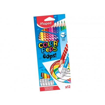 Spalvoti pieštukai Maped Color Peps Oops! su trintuku, 12 spalvų