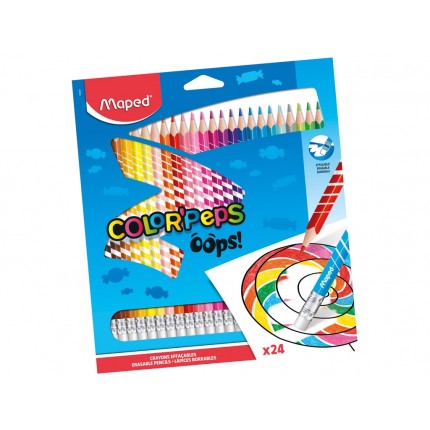 Spalvoti pieštukai Maped Color Peps Oops! su trintuku, 24 spalvų
