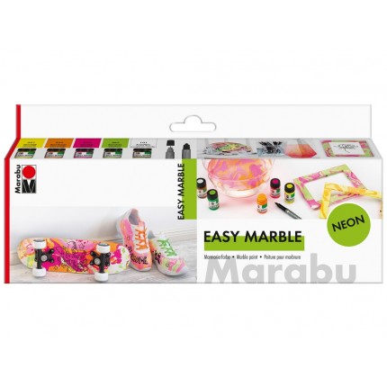 Marmuravimo dažai Marabu Easy Marble Neon, rinkinys 5x15ml + žymeklis