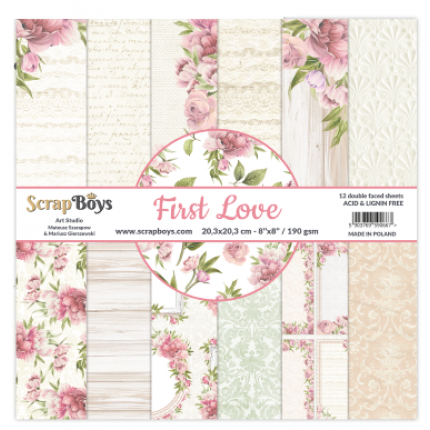 Skrebinimo popierius ScrapBoys – First Love, 190 g/m², 20.3x20.3cm, 12 lapų