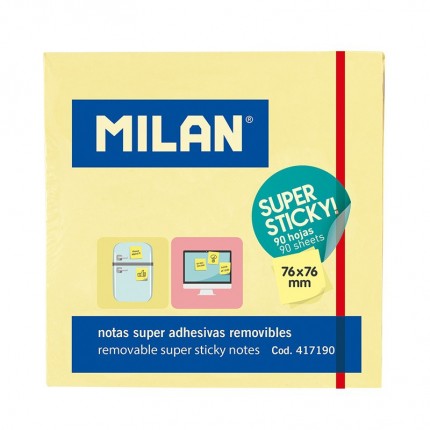 Lipnūs lapeliai užrašams Milan itin lipnūs, 76x76mm, 90l., gelsvos sp.