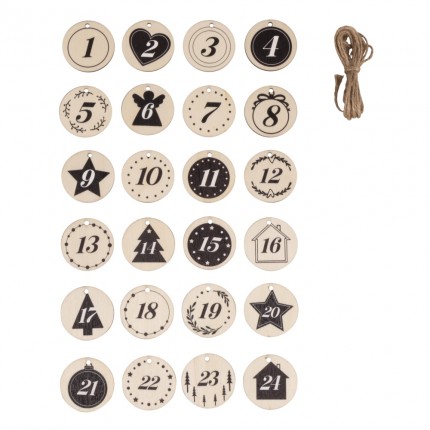 Mediniai advento kalendoriaus numeriai 1-24, 4cm ø
