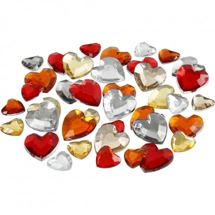Kristalai blizgios širdelės, 6-9-12mm, 252vnt, geltoni-ornažiniai-raudoni tonai
