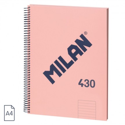 Sąsiuvinis kietu viršeliu, su spirale Milan 430 1918, linijomis, 95g/m², A4, 80 lapų, rožinės sp.