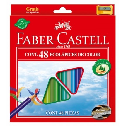 Spalvoti pieštukai Faber-Castell Eco, 48 spalvos + drožtukas
