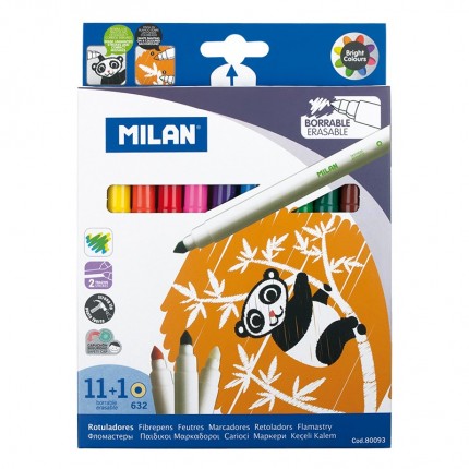 Ištrinami flomasteriai Milan Erasable 11 spalvų +1 tryniklis