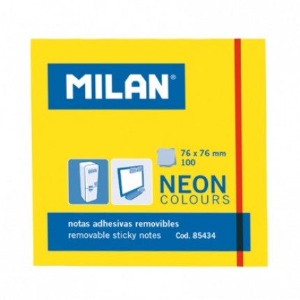 Lipnūs lapeliai užrašams Milan Neon, 76x76mm, 100l. geltonos sp.