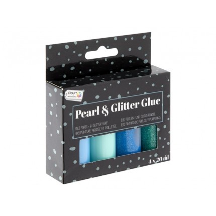 Klijai su blizgučiai Craft Sensations Pearl & glitter glue, 4x20ml, mėlyni tonai