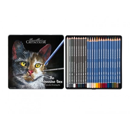 Akvarelinių ir grafitinių pieštukų rinkinys Cretacolor Aquarino Box, metalinėje dėžutėje, 24vnt.
