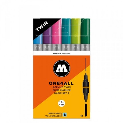 Akrilinių žymeklių rinkinys Molotow ONE4ALL - Twin Wallet Basic set 2, 1.5/4mm, 6vnt.