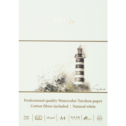 Akvarelinio popieriaus bloknotas Torchon Pro SMLT Art, A4, 250 g/m², 10 lapų