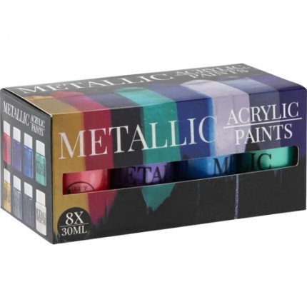 Akrilinių dažų rinkinys Grafix Metallic, 8 spalvos po 30ml 