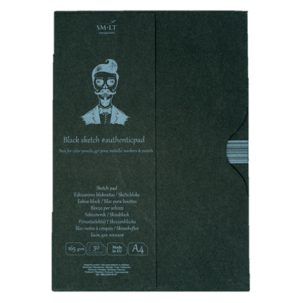 Eskizavimo albumas su aplanku Authentic SMLT Art, A4, 165 g/m², 30 lapų juodo popieriaus