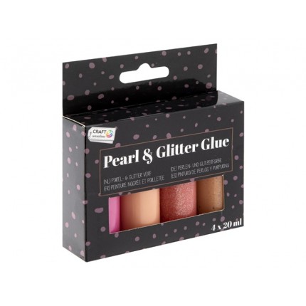 Klijai su blizgučiai Craft Sensations Pearl & glitter glue, 4x20ml, rožiniai tonai