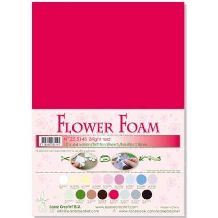 Putgumė Leane Creatief - Flower Foam Foamiran - Ryškiai Raudona, 0.8mm, A4, 10 lapų      