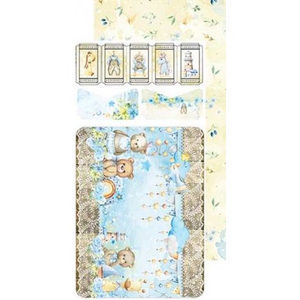 Skrebinimo popieriaus rinkinys Craft O'Clock - Hello Little Boy Junk Journal, 15.5x30.5cm, 250 g/m², 18 lapų