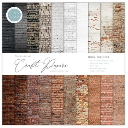 Skrebinimo popieriaus rinkinys Craft Consortium - Essential -  Brick Textures, 30.5x30.5cm, 30 lapų, 180 g/m²