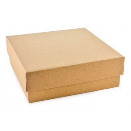 Kartoninė dviejų dalių dėžutė žemu dangteliu, 15x15x10 cm ruda/balta