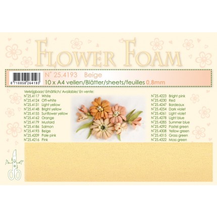 Putgumė Leane Creatief - Flower Foam Foamiran - Kūno gelsva, 0.8mm, A4, 10 lapų      