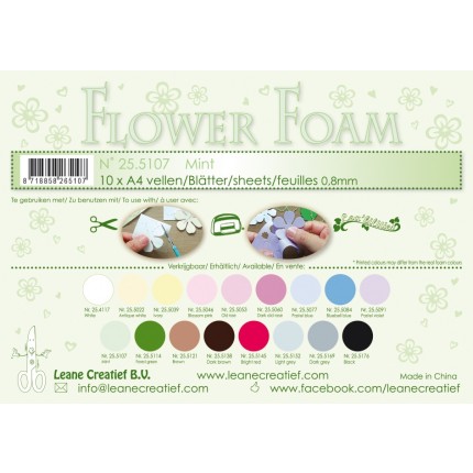 Putgumė Leane Creatief - Flower Foam Foamiran - Mėtų žalsva, 0.8mm, A4, 10 lapų      