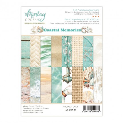 Skrebinimo popieriaus rinkinys Mintay - Coastal Memories, 15.2x20.3cm, 240g/m² , 24 lapai
