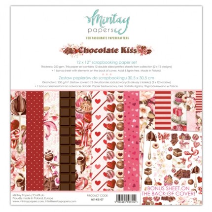 Skrebinimo popieriaus rinkinys Mintay - Chocolate Kiss, 30.5x30.5cm, 240g/m², 12 lapų