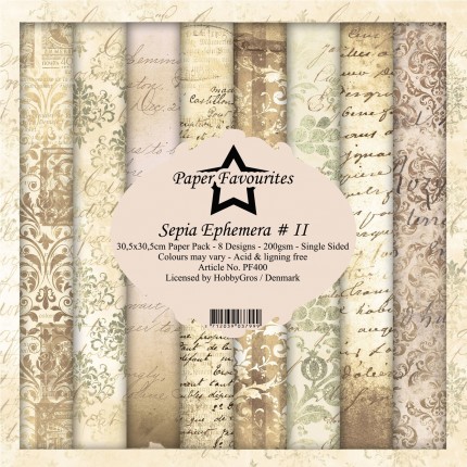 Skrebinimo popieriaus rinkinys Paper Favourites - Sepia Ephemera II, 30.5x30.5cm, 8 lapai, 200 g/m²