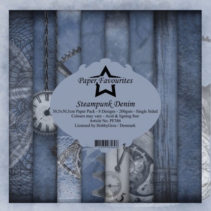 Skrebinimo popieriaus rinkinys Paper Favourites - Steampunk Denim, 30.5x30.5cm, 8 lapai, 200 g/m²