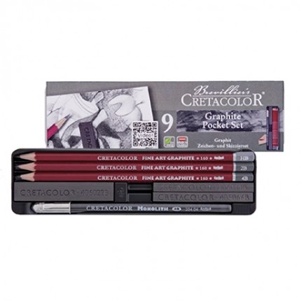 Eskizavimo rinkinys Cretacolor Graphite pocket set, metalinėje dėžutėje, 9vnt.