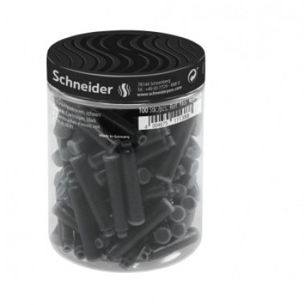 Rašalo kapsulės Schneider plastikiniame indelyje, juodos spalvos,100vnt