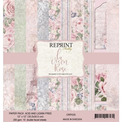 Skrebinimo popieriaus rinkinys RePrint - La vie en Rose, 30.5x30.5cm, 10 lapų, 200 g/m²