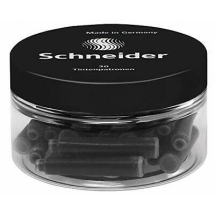 Rašalo kapsulės Schneider plastikiniame indelyje, juodos spalvos, 30vnt