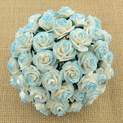 Popierinės gėlytės Promlee Flowers - Light Turquoise-Cream Open Roses SAA-042-20, 20mm, 10vnt.