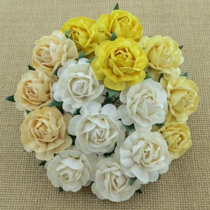 Popierinės gėlytės Promlee Flowers - Mixed White-Cream Tea Roses SAA-068-40, 40mm, 10vnt.