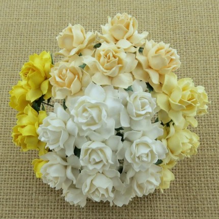 Popierinės gėlytės Promlee Flowers - Mixed White-Cream Cottage Roses SAA-076-25, 25mm, 10vnt.