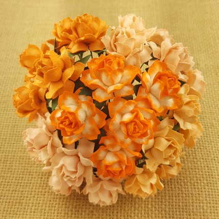 Popierinės gėlytės Promlee Flowers - Mixed Peach-Orange Cottage Roses SAA-078-25, 25mm, 10vnt.