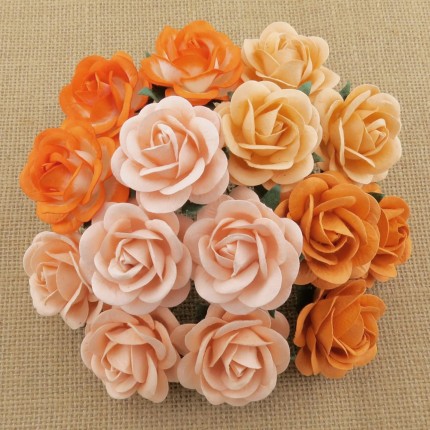 Popierinės gėlytės Promlee Flowers - Mixed Peach-Orange Trellis Roses SAA-101-35, 35mm, 10vnt.