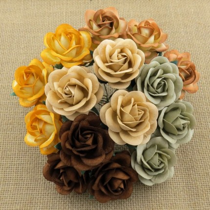 Popierinės gėlytės Promlee Flowers - Mixed Earth Tone Trellis Roses SAA-103-35, 35mm, 10vnt.