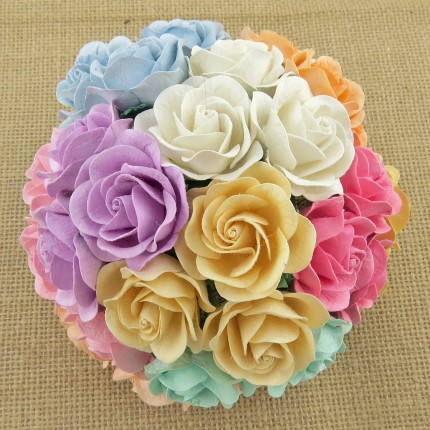 Popierinės gėlytės Promlee Flowers - Mixed Pastel Trellis Roses SAA-497-35, 35mm, 10vnt.