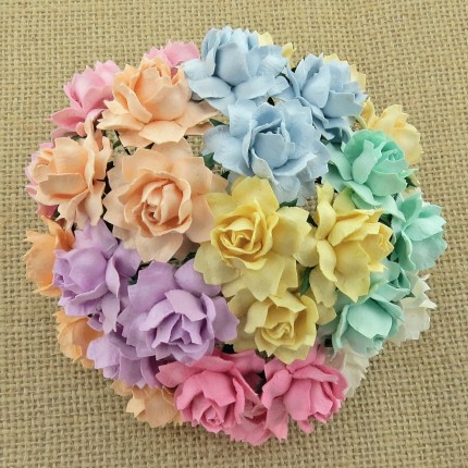Popierinės gėlytės Promlee Flowers - Mixed Pastel Cottage Roses SAA-498-25, 25mm, 10vnt.
