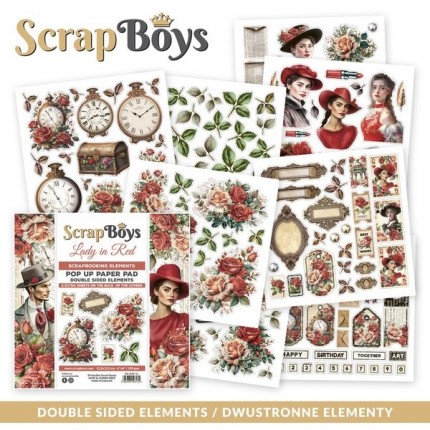 Skrebinimo popierius ScrapBoys – Lady in Red , 190 g/m², 15.2x15.2cm, 24 lapai