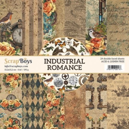 Skrebinimo popierius ScrapBoys – Industrial Romance, 190 g/m², 15.2x15.2cm, 24 lapai