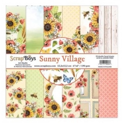 Skrebinimo popierius ScrapBoys – Sunny Village, 190 g/m², 15.2x15.2cm, 24 lapai
